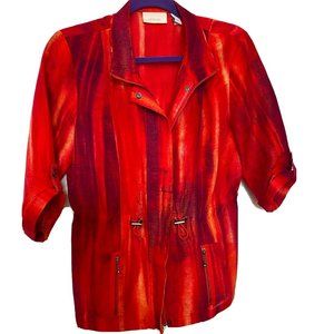 Chicos Womens Red & Orange Abstract Print Linen Blend Jacket Size S Boho Mobwife